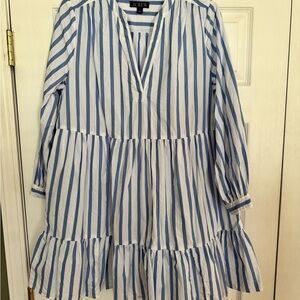 J. Crew Striped Blue and White Tiered Dress